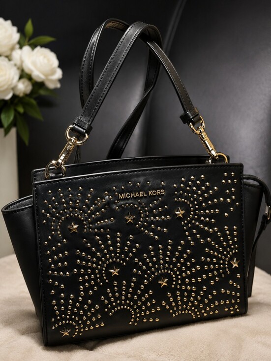 Michael Kors Handbags - Michael Kors Black Studded Crossbody Bag with Gold Accents